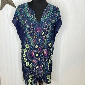 Maeve Silk Vibrant Blue and Green Midi Dress Size Medium Petite